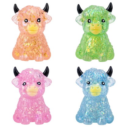 Highland Cow Squishy Toy Tie Dye Glitter Solid Color Slow Rising Stress Relief Squeeze Toy