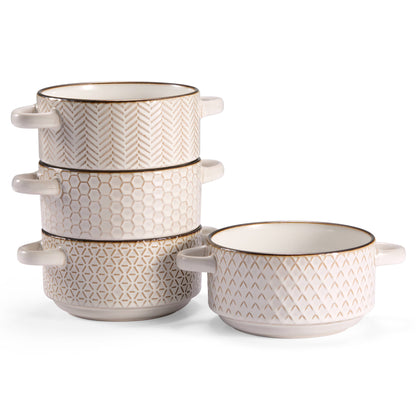 Kook Ceramic Soup Bowls with Handles, 26.5 oz, Set of 4