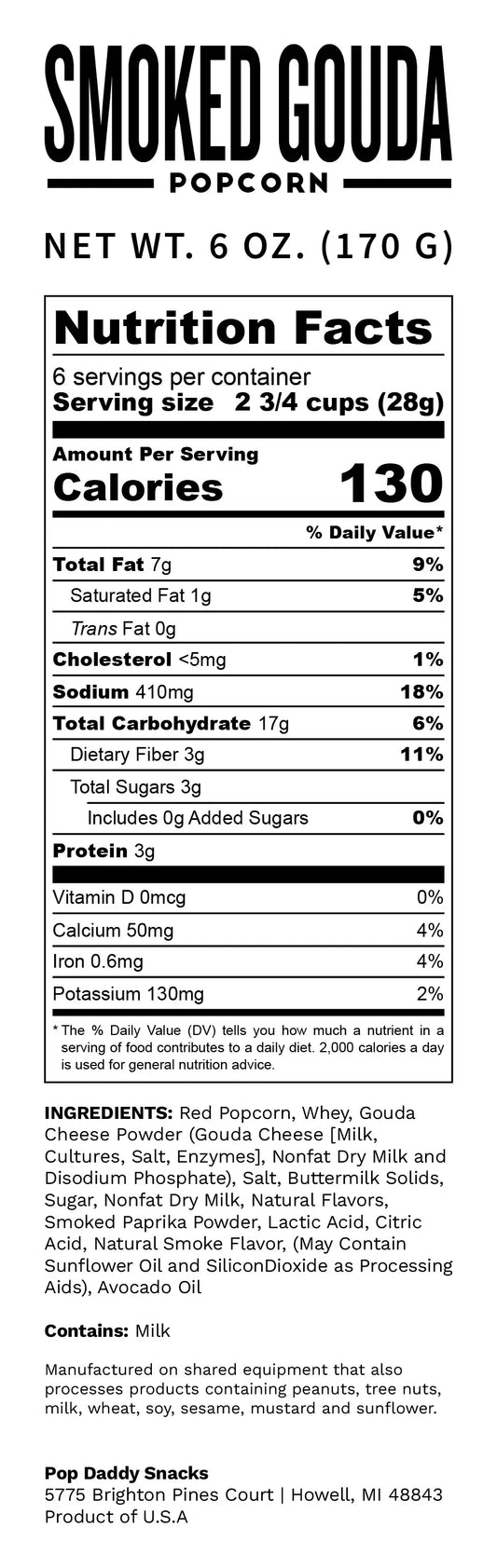 Pop Daddy – Smoked Gouda Flavored Popcorn 6.0oz