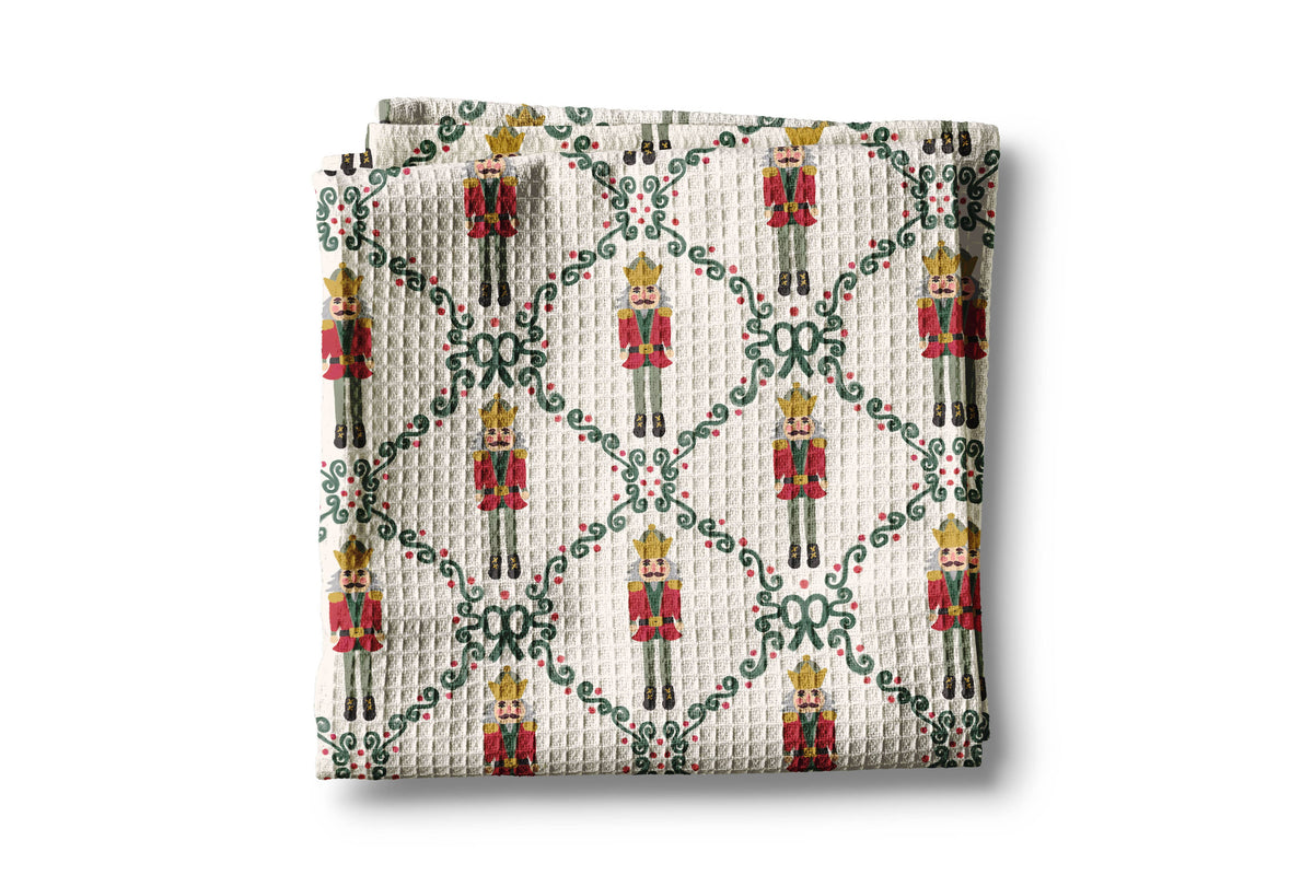 Nutcracker Red Bow Holiday Christmas Kitchen Towel Waffle
