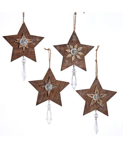 6.25"WOODEN STAR W/DANGLE ORNAMENT