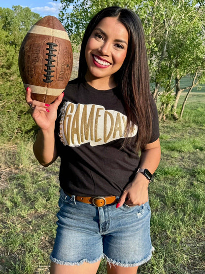 Pennant Game Day in White Ink with Glitter Puff Tee