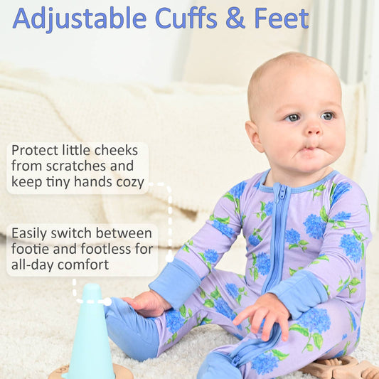 Bamboo Baby Convertible Zipper Pajamas - Hydrangea Floral