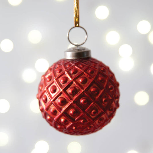 Diamond Patterned Mercury Glass Ornament - Red