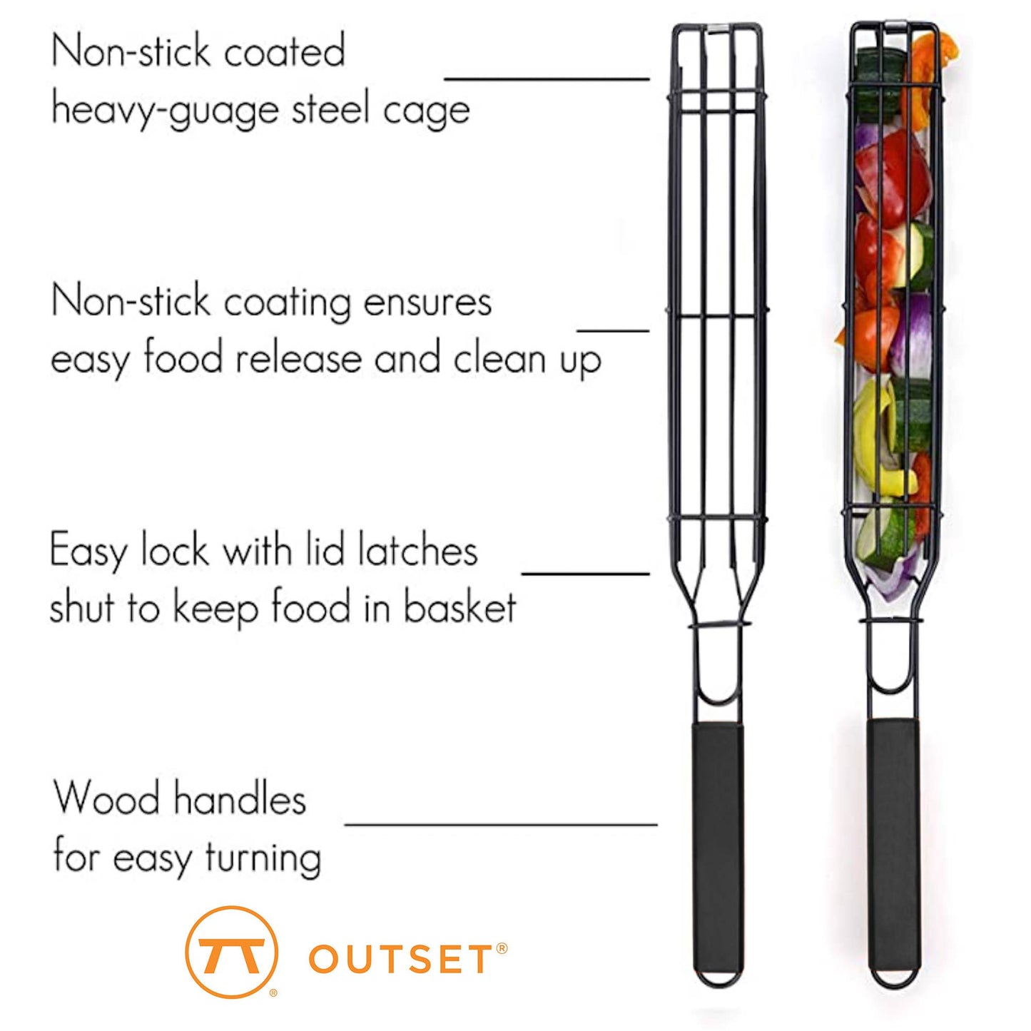 Outset Non-Stick Kabob Grill Basket, Set 4,19.5" x 2" x 1.5"