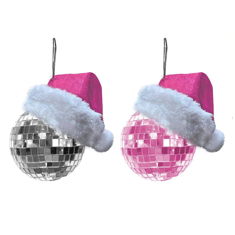 60MM MIRROR BALL W/SANTA HAT ORN