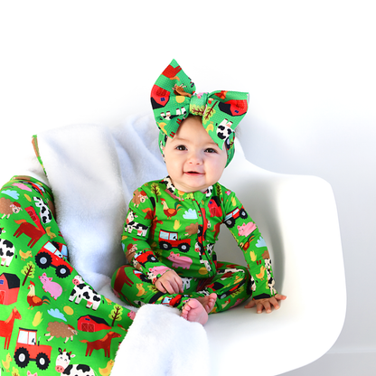 Tanner Zip Bamboo Baby Farm Animal Going Home Outfit
