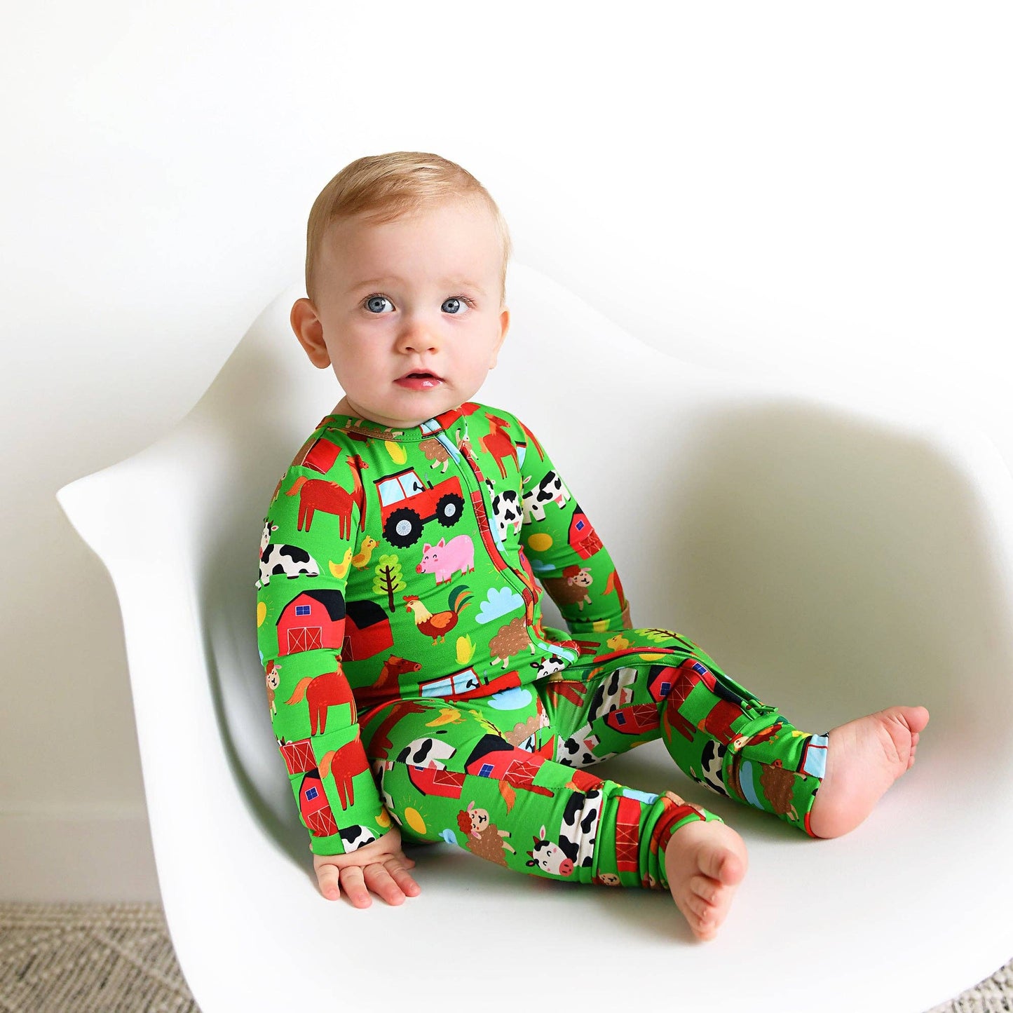 Tanner Zip Bamboo Baby Farm Animal Going Home Outfit