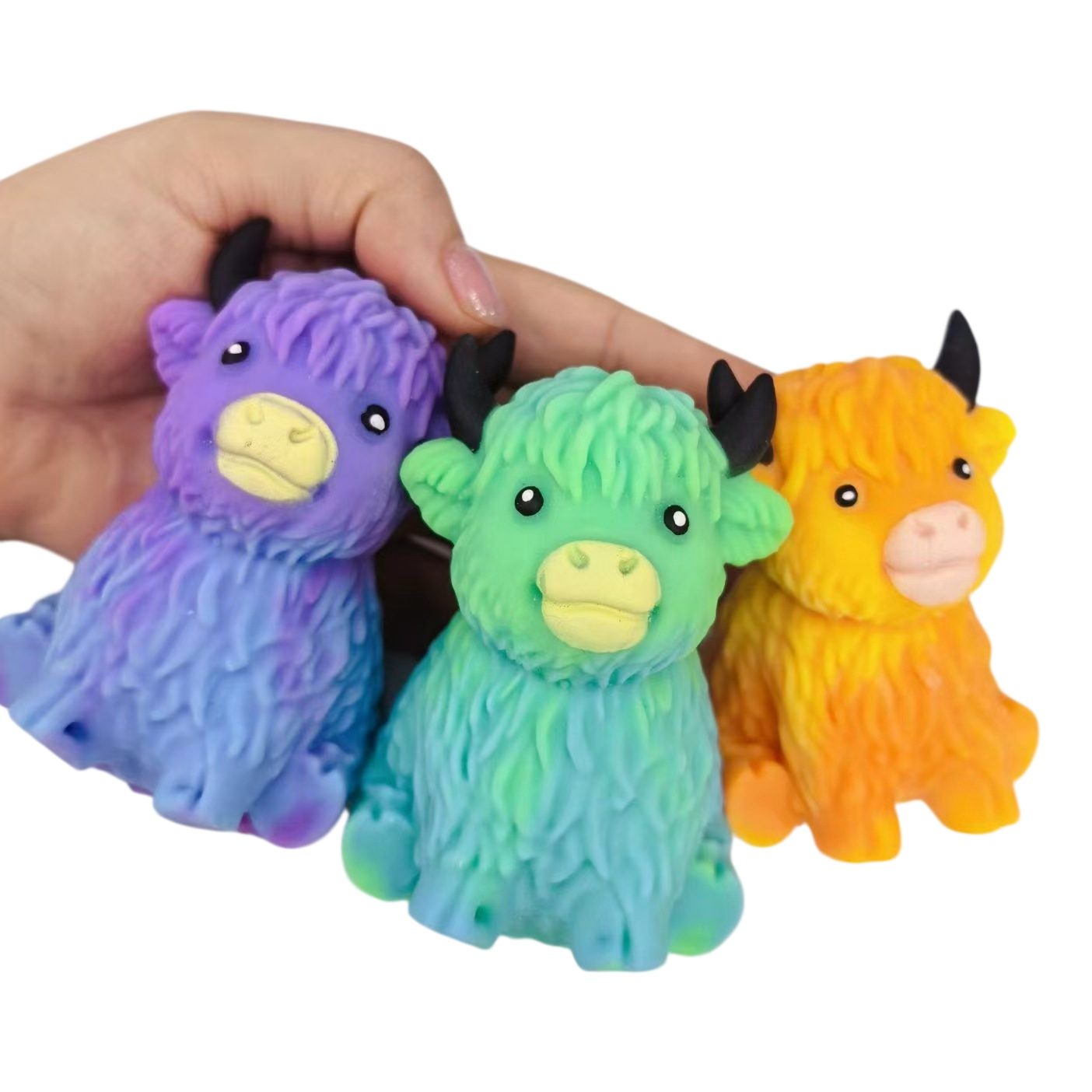 Highland Cow Squishy Toy Tie Dye Glitter Solid Color Slow Rising Stress Relief Squeeze Toy
