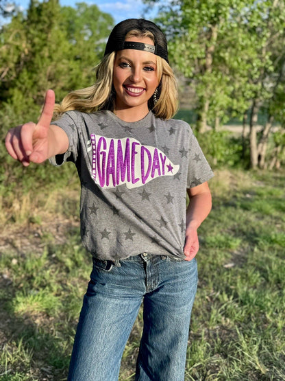 Pennant Game Day in White Ink with Glitter Puff Tee
