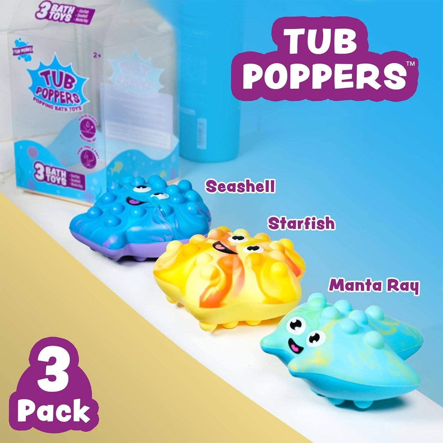 Tub Works® Tub Poppers™ Popping Kids & Toddler Bath Toys, 3 Pack