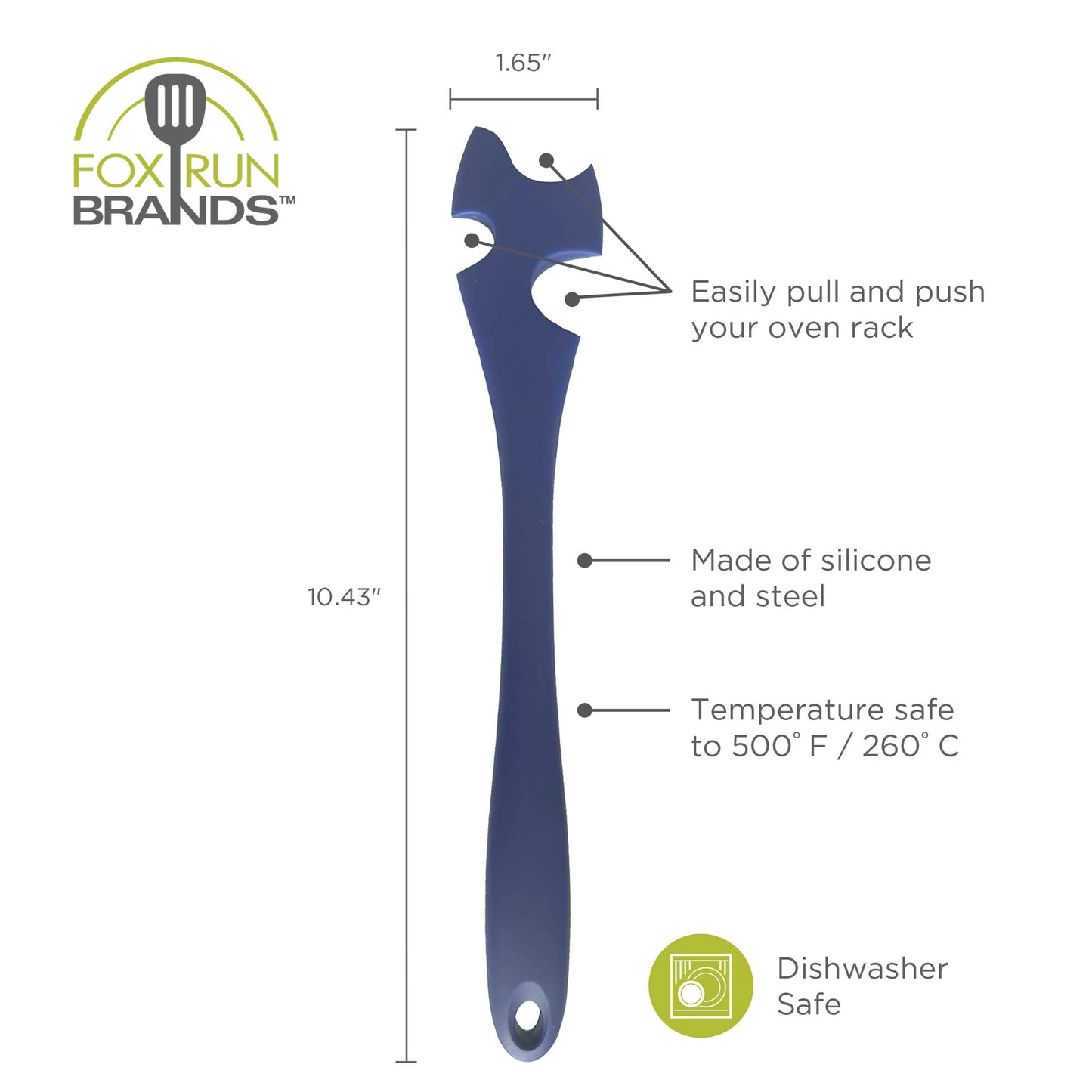 Fox Run Silicone Oven Rack Puller and Pusher, Navy, 10"