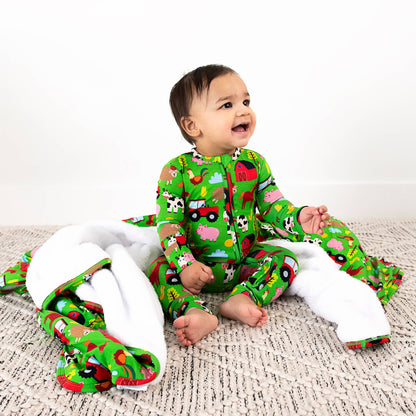 Tanner Zip Bamboo Baby Farm Animal Going Home Outfit