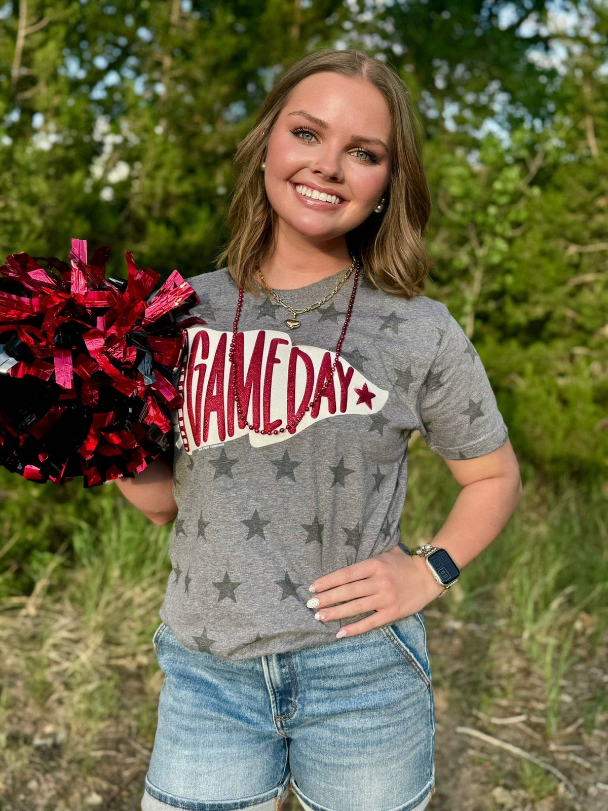 Pennant Game Day in White Ink with Glitter Puff Tee