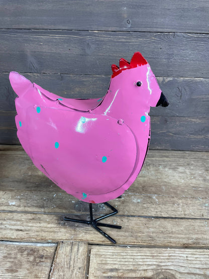 Mama Chicken Polka Dot-Metal-Garden Art-7Wx15H-Mama Chicken