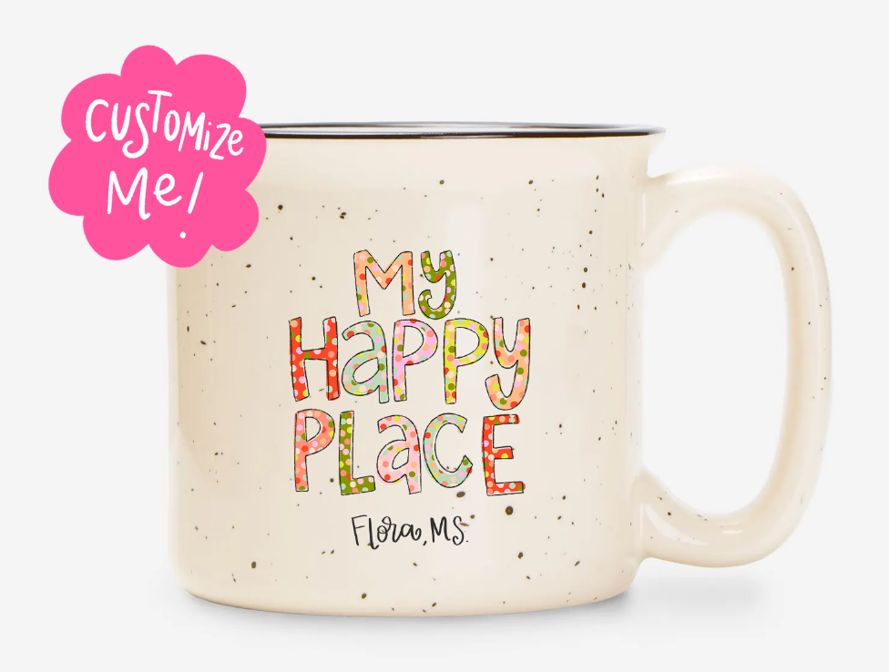 My Happy Place Confetti Custom Town Camper Mug