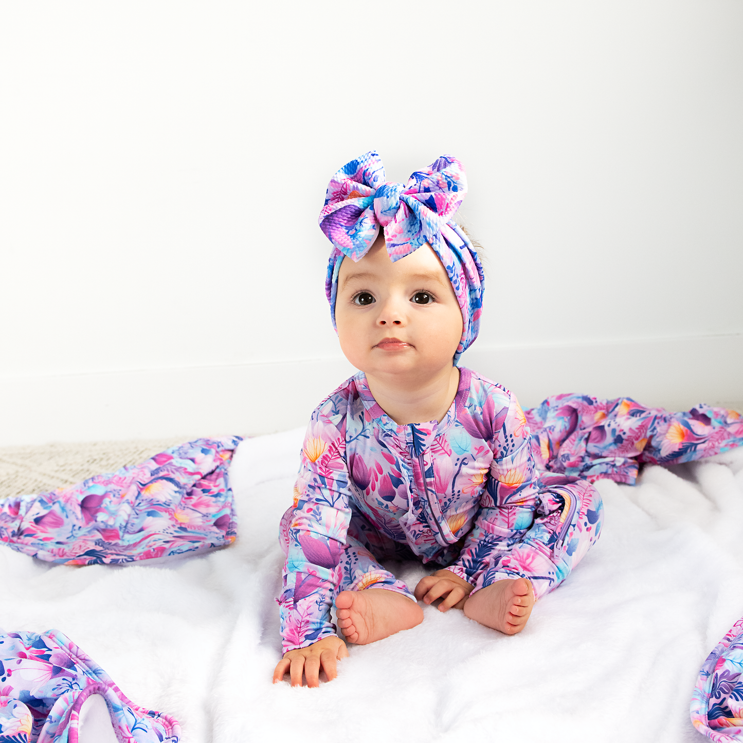 Ayla Floral Ruffle Zip Bamboo Baby Outfit Sleepies Little