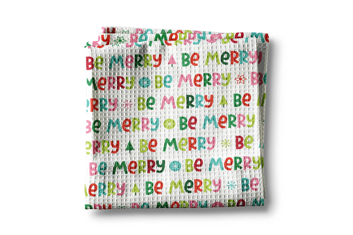 Be Merry Christmas Whimsical Preppy Kitchen Towel Waffle