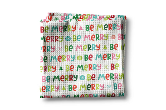 Be Merry Christmas Whimsical Preppy Kitchen Towel Waffle