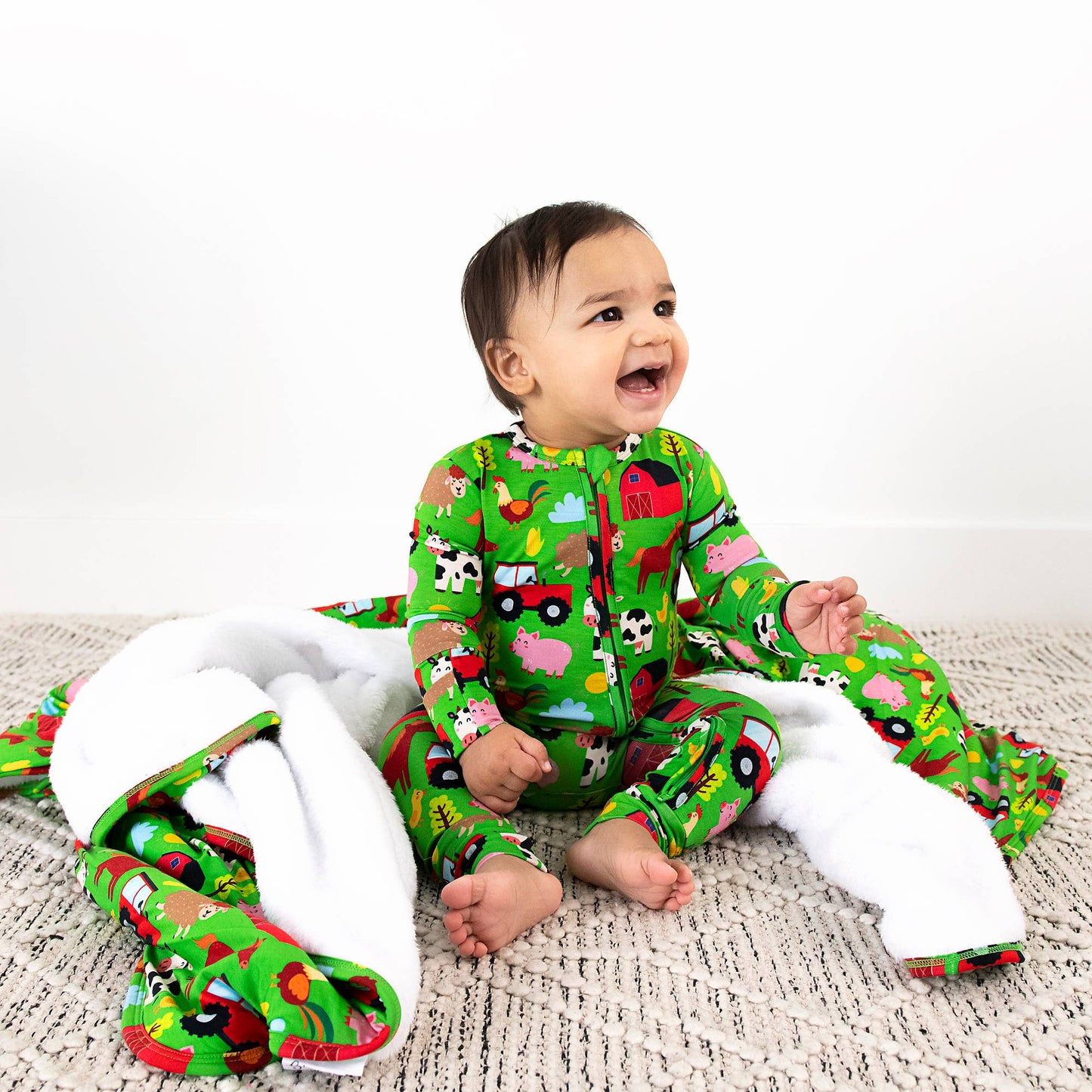 Tanner Zip Bamboo Baby Farm Animal Going Home Outfit