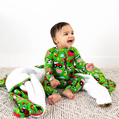 Tanner Zip Bamboo Baby Farm Animal Going Home Outfit