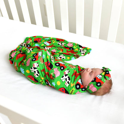 Tanner Swaddle Farm Bamboo Baby Blanket Farm Animals