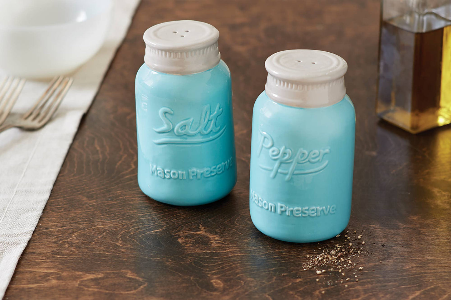Fox Run Ceramic Mason Jar Salt and Pepper Shakers, 3" x 4.5"