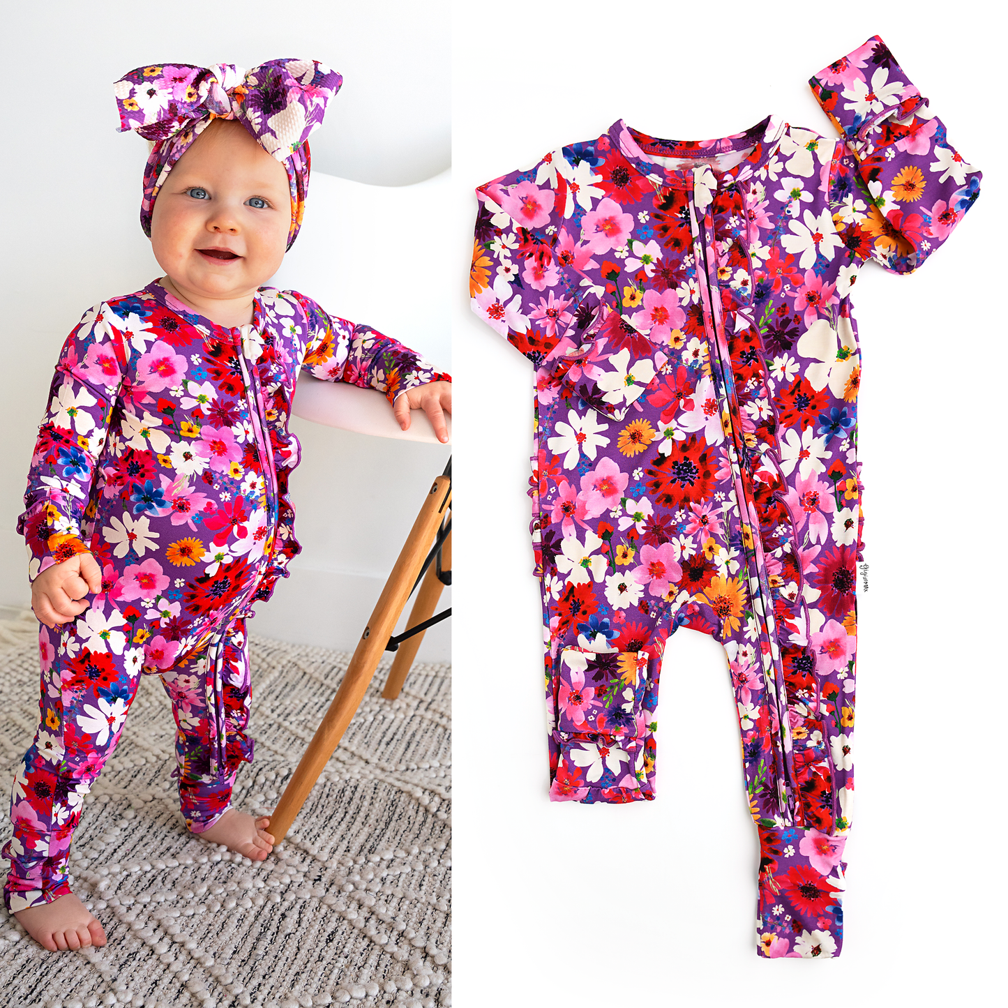 Kaia Ruffle Zip Bamboo Baby Outfit Sleepies Little Once Piec