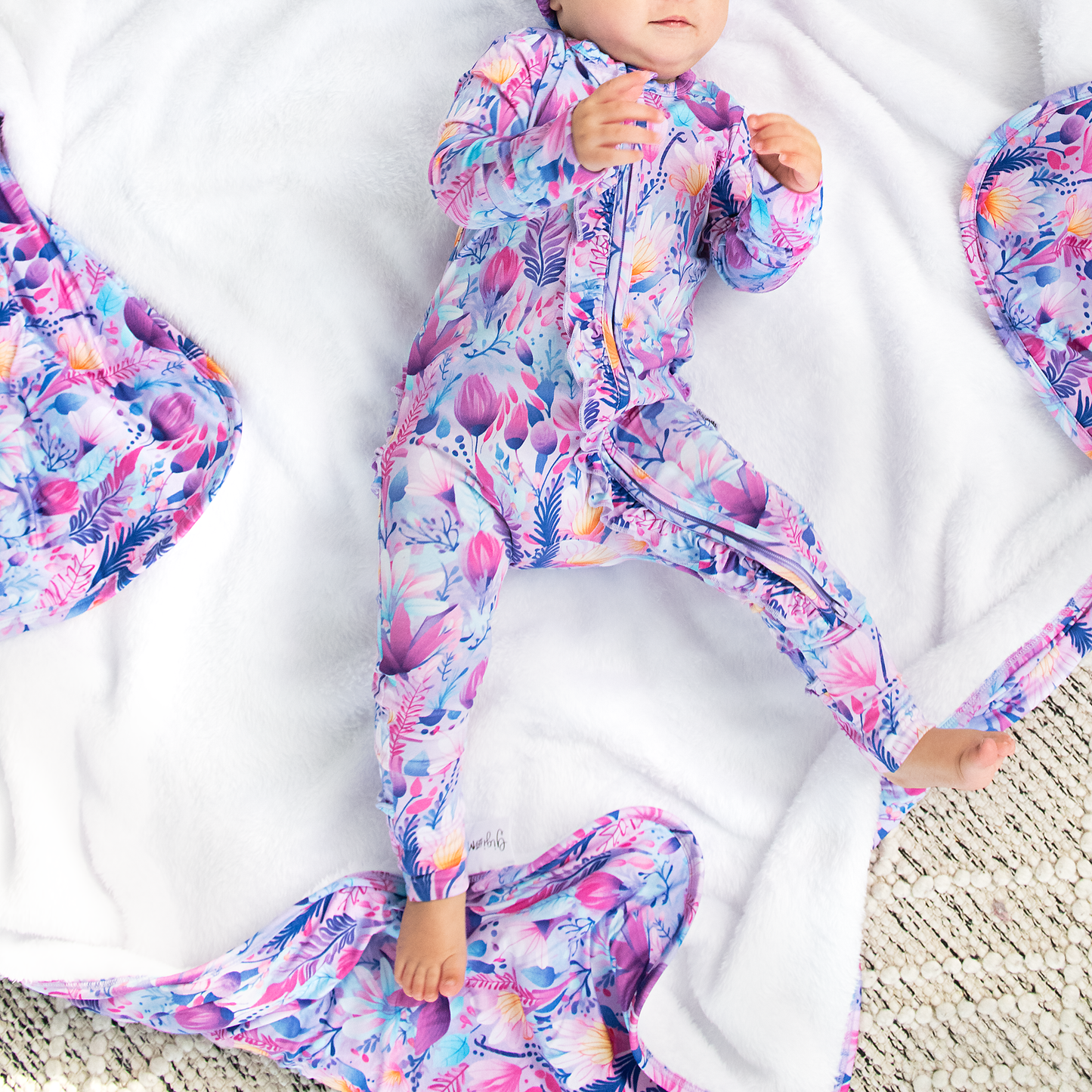 Ayla Floral Ruffle Zip Bamboo Baby Outfit Sleepies Little