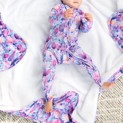 Ayla Floral Ruffle Zip Bamboo Baby Outfit Sleepies Little
