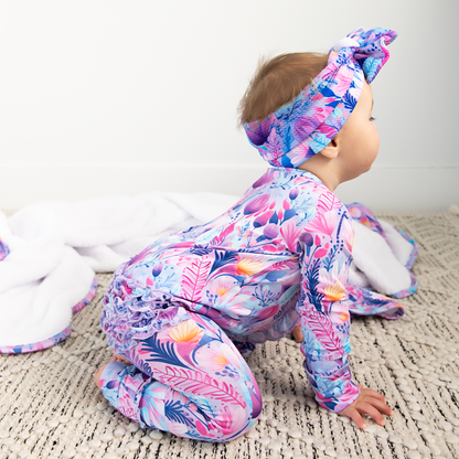 Ayla Floral Ruffle Zip Bamboo Baby Outfit Sleepies Little