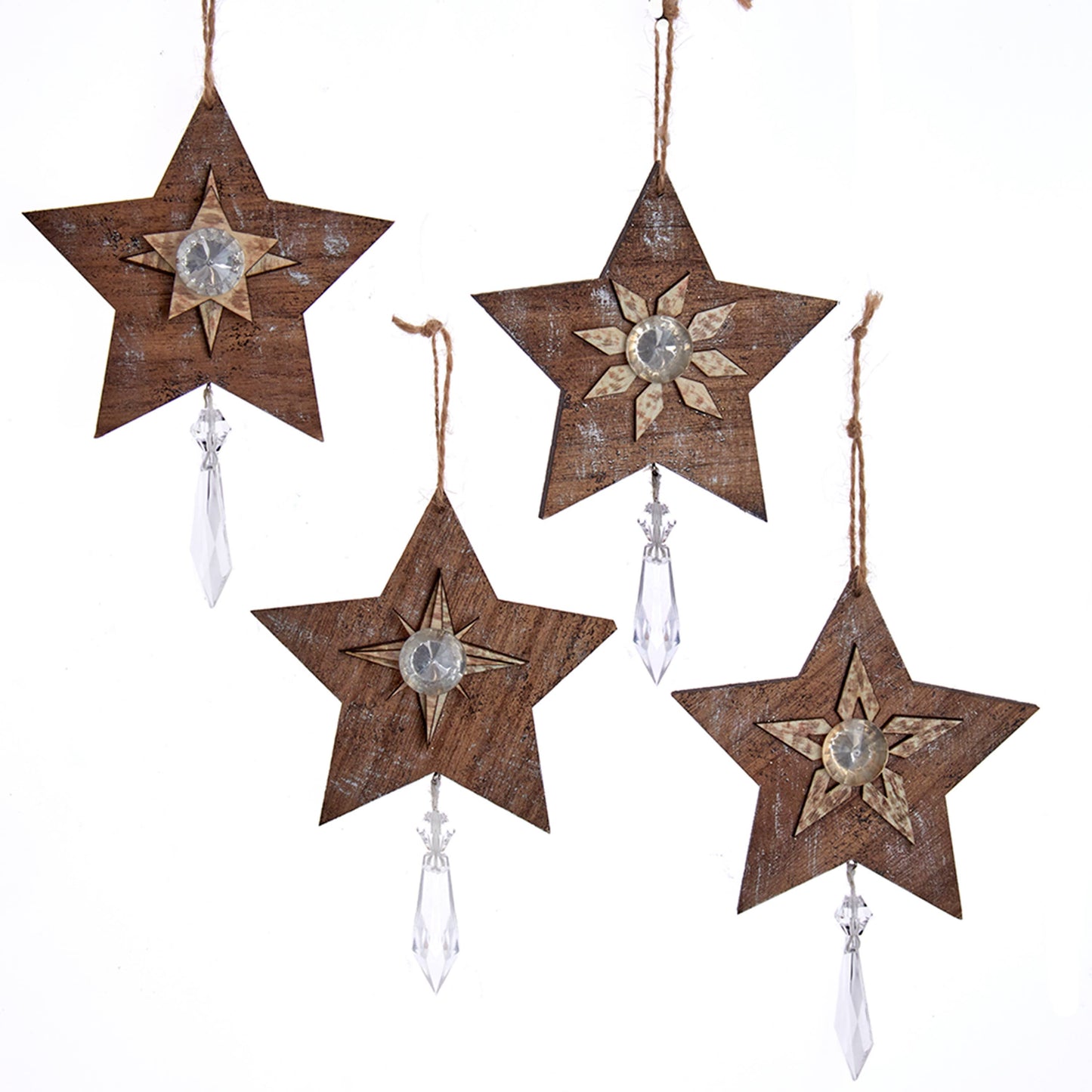 6.25"WOODEN STAR W/DANGLE ORNAMENT