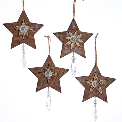 6.25"WOODEN STAR W/DANGLE ORNAMENT