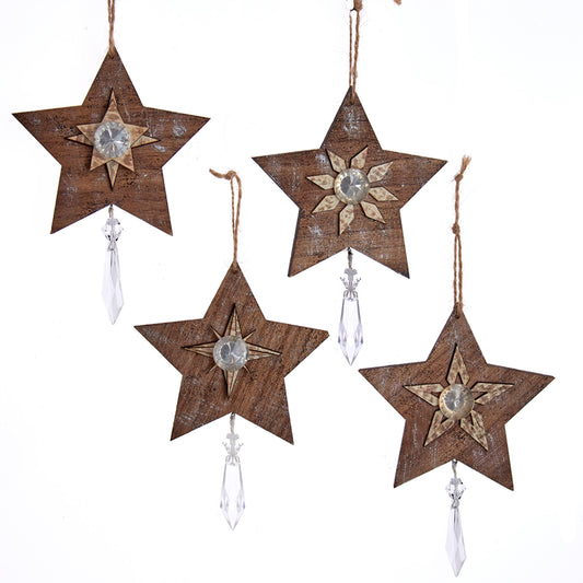 6.25"WOODEN STAR W/DANGLE ORNAMENT