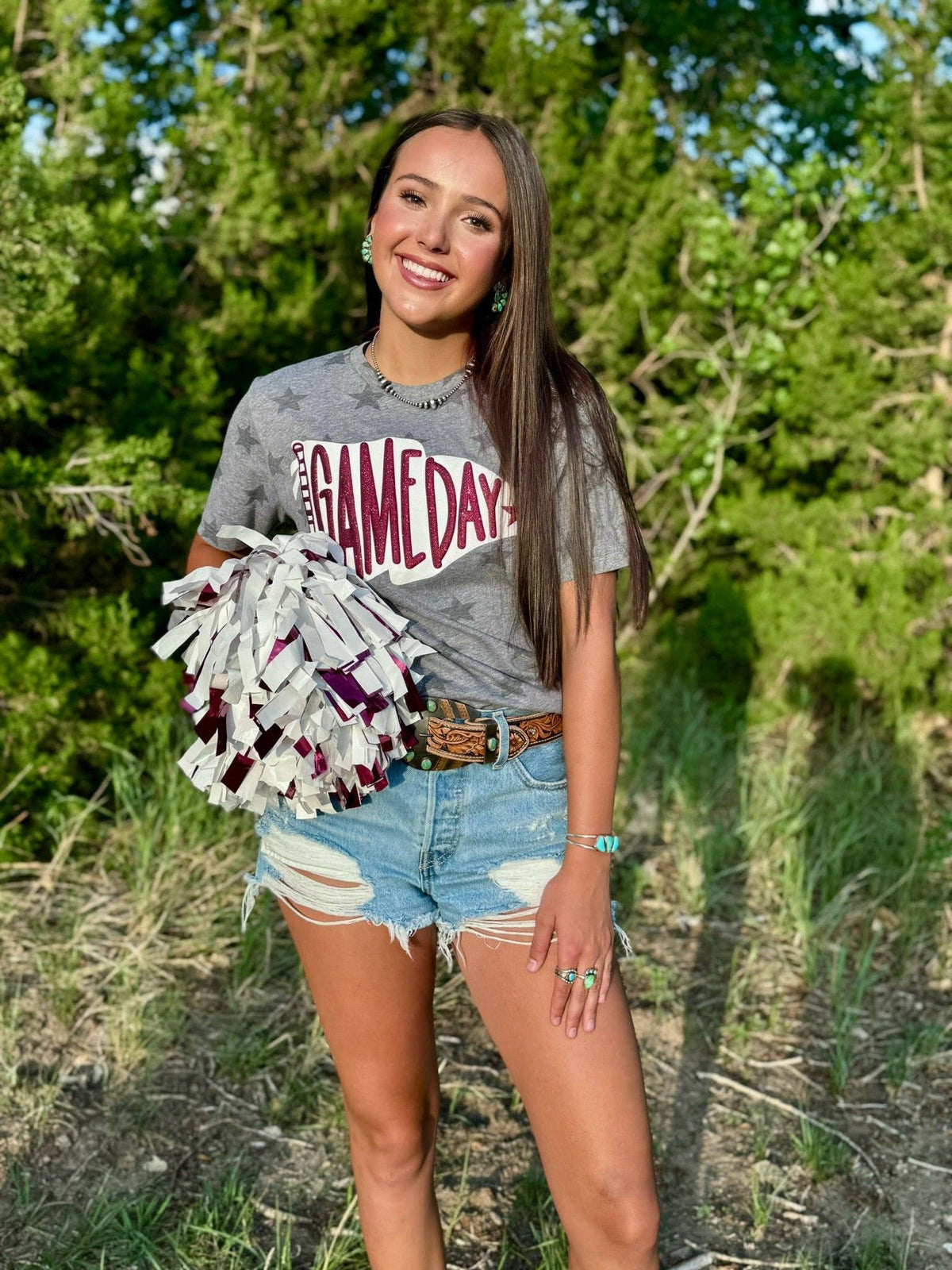 Pennant Game Day in White Ink with Glitter Puff Tee