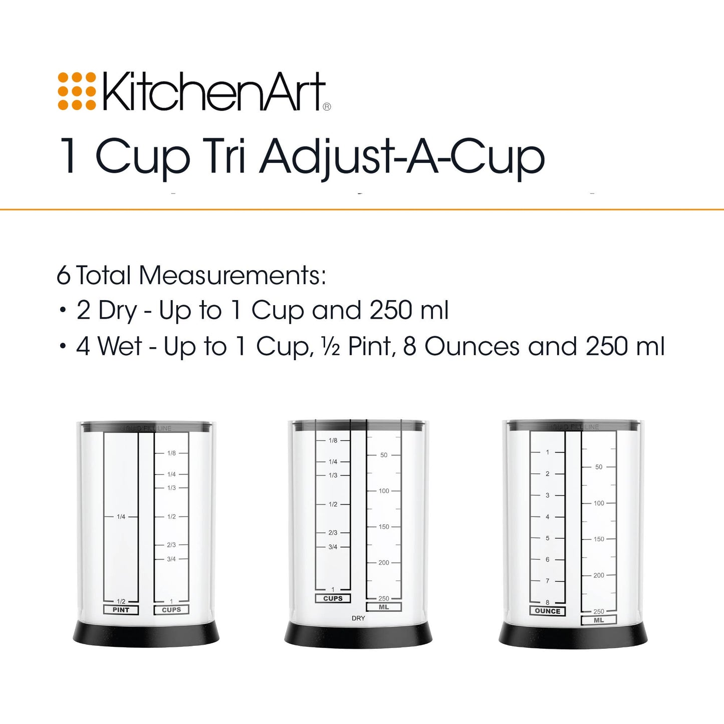 KitchenArt 1 Cup Tri Adjust A-Cup, Adjustable Measuring Cup