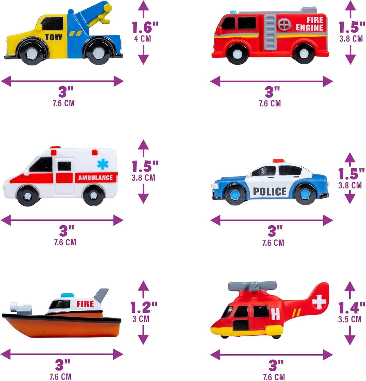 Tub Works® Emergency™ Cars Light Up Bath Toys, 6 Pack