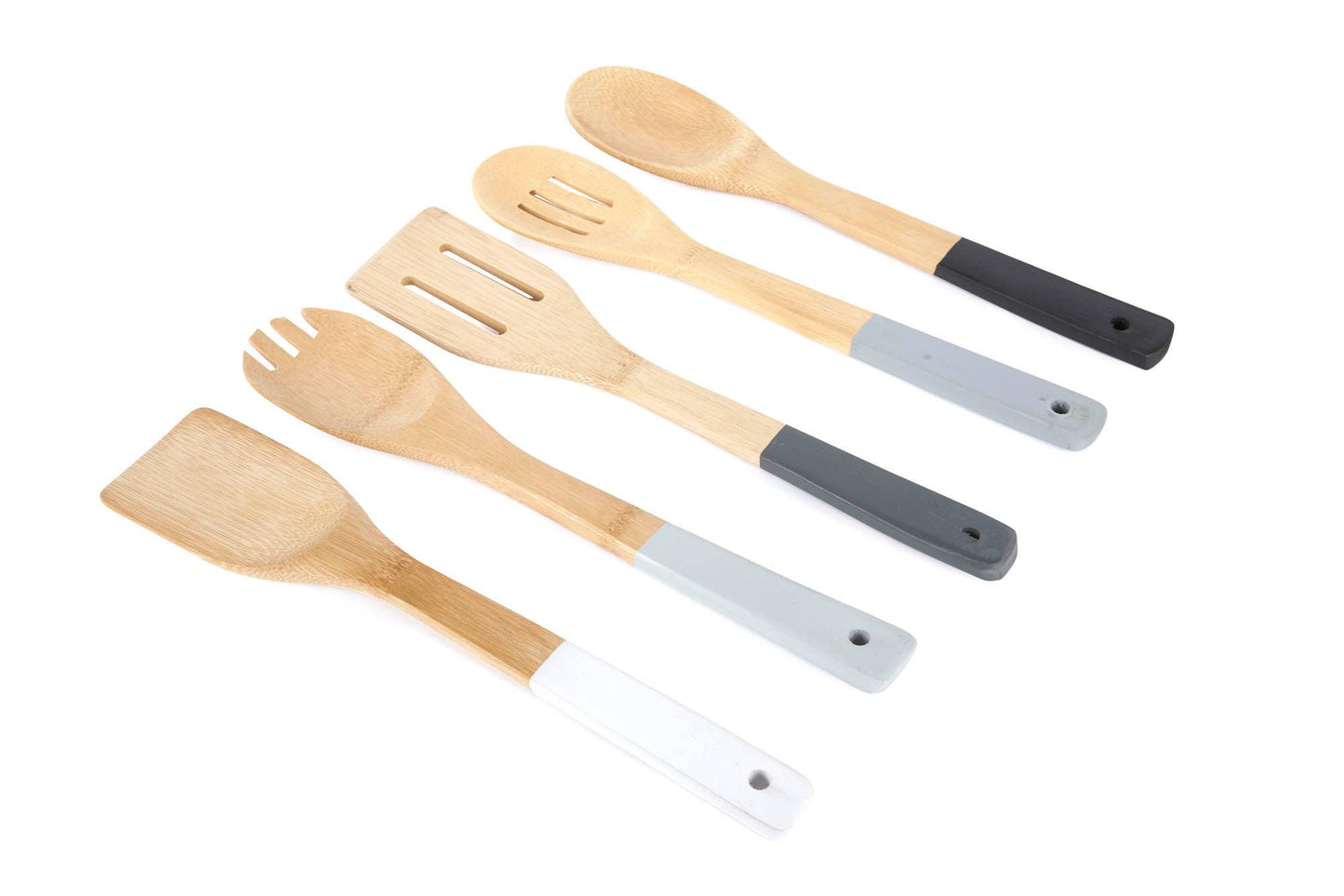 5pc Colorful Bamboo Utensil Set - Grayscale