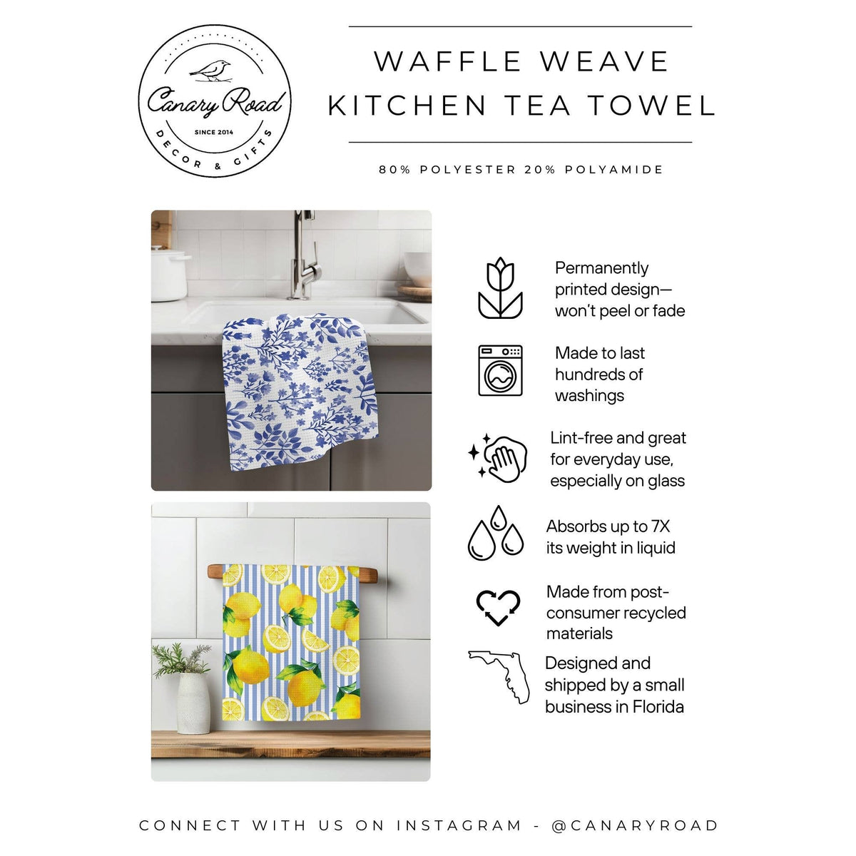 Pumpkin Fall Botanical Floral Autumn Kitchen Towel Waffle