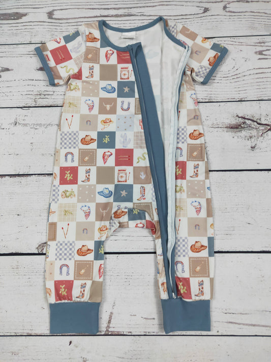 Western Print Baby Boy Romper with Zipper