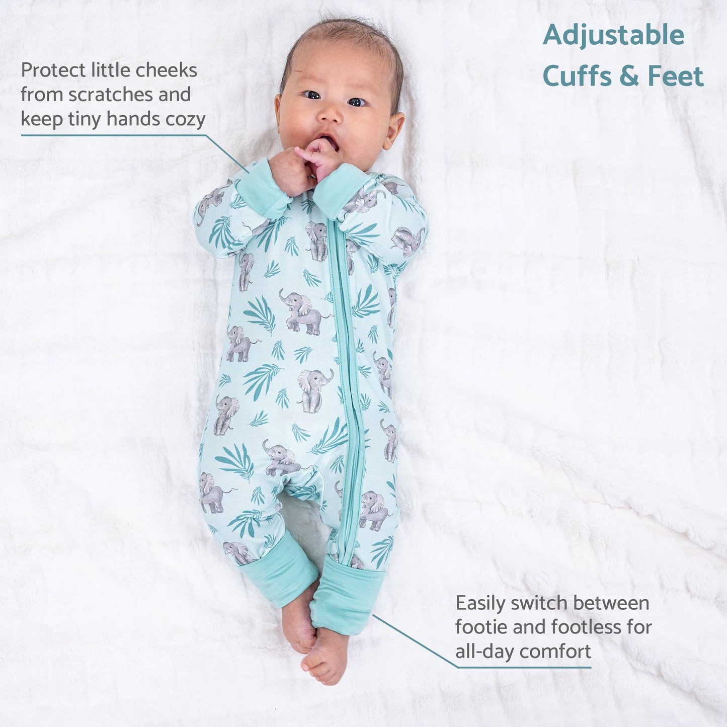 Bamboo Baby Convertible Zipper Pajamas - Elephant