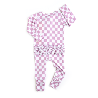 Myla Purple Checks RUFFLE ZIP Bamboo Sleepies Little Outfit
