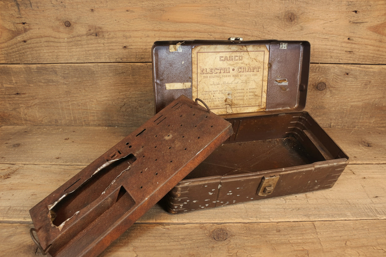 Vintage Metal Tool box-#10-Storage-6x13x4H inches-Rustic