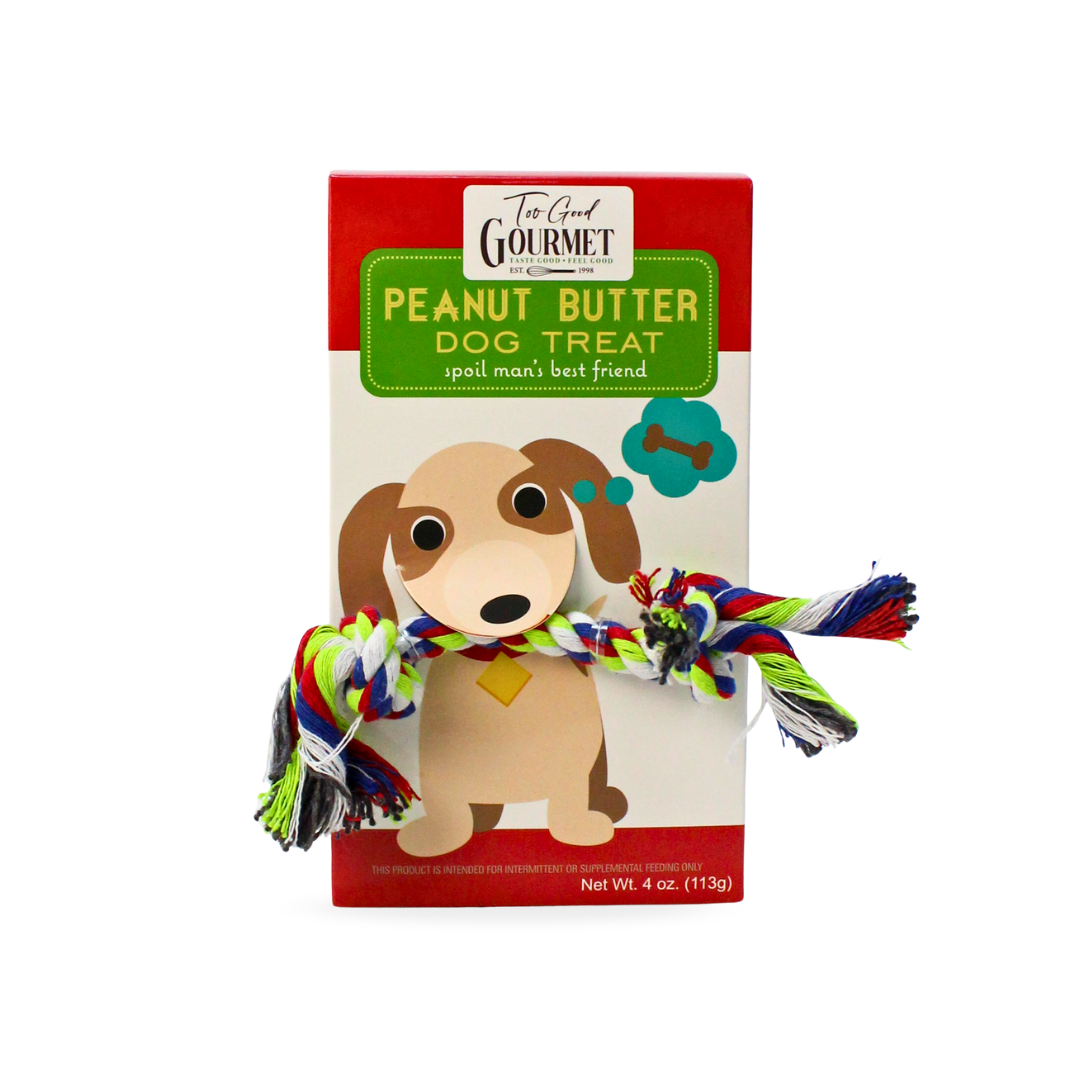 Dog Gift Set – Treats with Rope Toy: Peanut Butter & Cheese