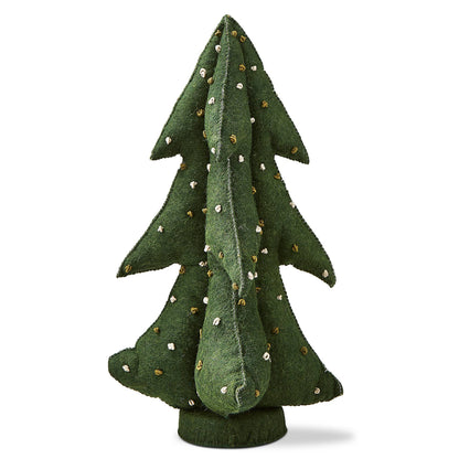 French Knot Wool Tree Decor Large Dark Green Polyester