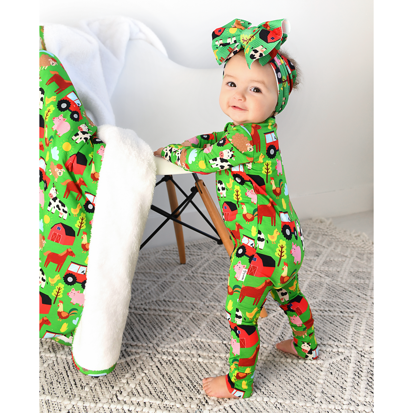 Tanner Zip Bamboo Baby Farm Animal Going Home Outfit