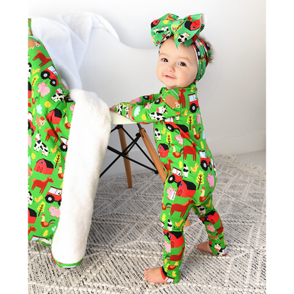 Tanner Zip Bamboo Baby Farm Animal Going Home Outfit