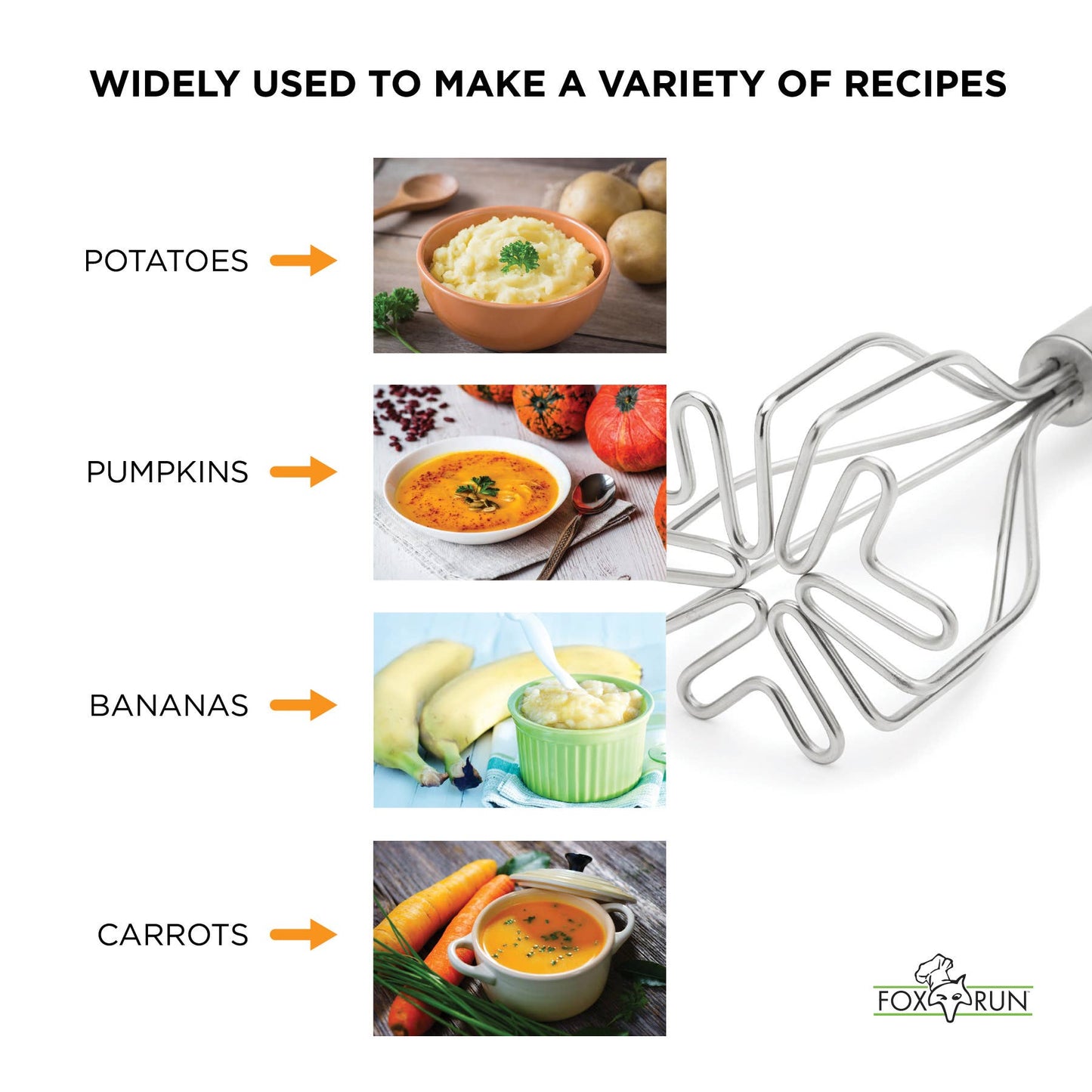 Fox Run 2-in-1 Mixer Stainless Steel Potato Masher, 10.5"