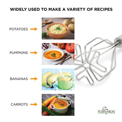 Fox Run 2-in-1 Mixer Stainless Steel Potato Masher, 10.5"