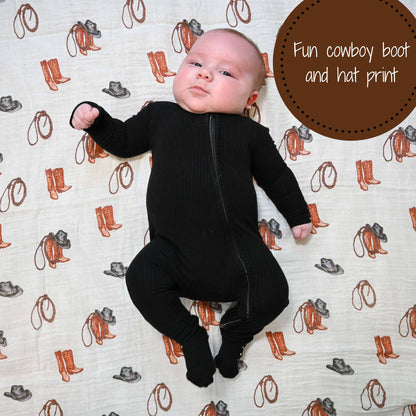 Life Is Better In Boots Western Baby Muslin Swaddle Blanket